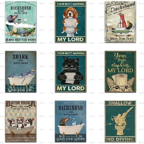 Sheep Shark A Dachshund Bath Soap Wash Your Paws Your Butt Napkins My Lord- Cat Poster Toilet Wall Art Prints Home Decor Canvas