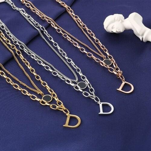 Vintage Letter D Titanium Stainless Steel Necklace For Women Gold Chain Initial Stainless Steel Necklace Minimalist Jewelry New