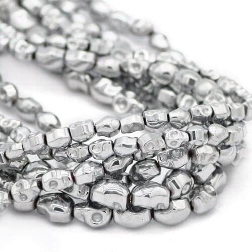 4/6/8MM Natural Hematite Stone Plating Silver Skull Head Spacers Loose Beads For DIY Jewelry Making Bracelet Necklace Findings