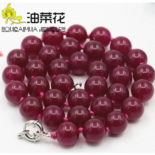 Genuine 12mm Rose Red Chalcedony Beads Necklace Hand Made Rope Chain Beads Women Jewelry Natural Stone Wholesale (Min Order1)