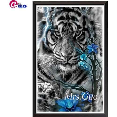 Full Square Diamond Painting Black White Tiger Animal Blue Flower Diamond Embroidery Cross Stitch Mosaic Rhinestone Home Decor