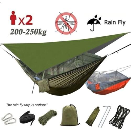 1-2 Person Portable Outdoor Camping Hammock with Mosquito Net High Strength Parachute Fabric Hanging Bed Hunting Sleeping Swing