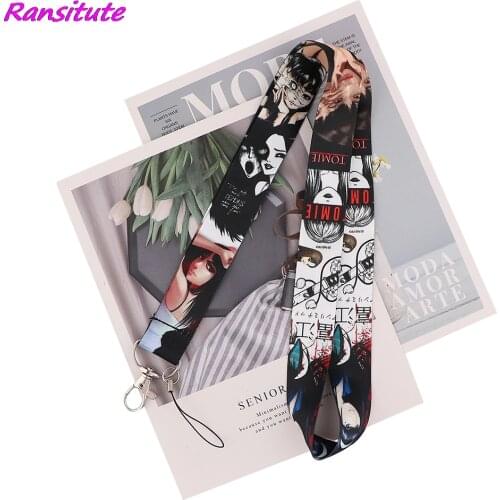 Ransitute R2130 Horror Figure Girl Tomie Lanyard Badge ID Lanyards Mobile Phone Rope Key Lanyard Neck Straps Halloween Gifts