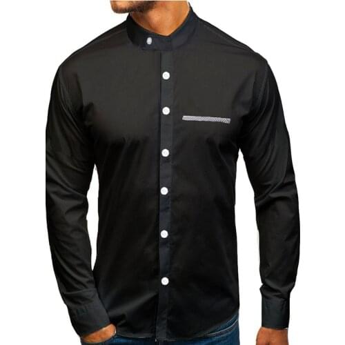 COLDKER Mens cloth long sleeve shirts solid pattern turn-down collar blouse for male casual slim fit clothing man