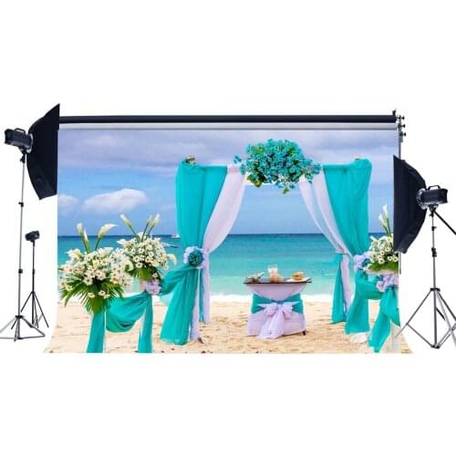 Wedding Decoration Backdrop Seaside Sand Beach Backdrops Romantic Fresh Flowers Table Curtain Background