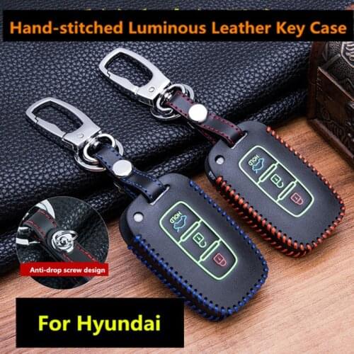 Luminous leather 3 Button Smart Car Key Case For Hyundai ELANTRA IX35 SONATA 8 VELOSTER Key Cover Holder Car Key Rings