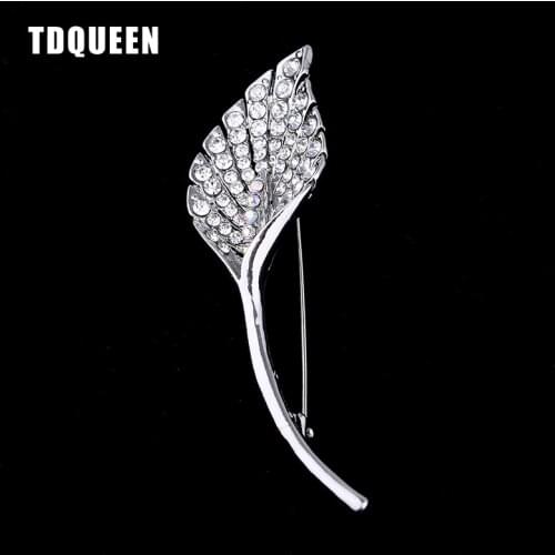 TDQUEEN Brooch CZ Crystal Rhinestone Leaf Silver Plated and Gold Color Bridal Wedding Party Pin Brooches for Women