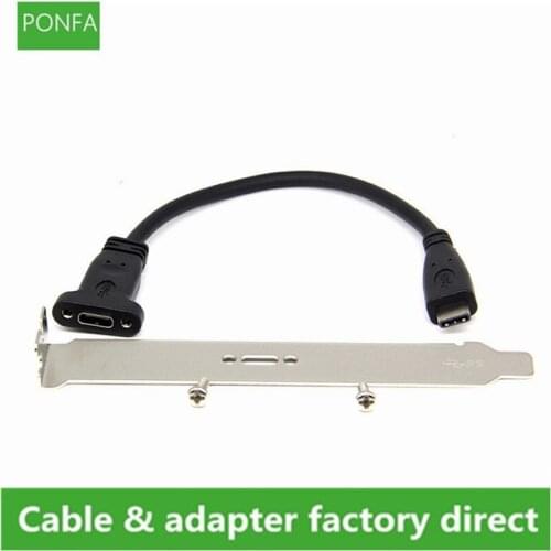 Type-C USB 3.1 Male to USB-C Female 90 degree Extension Data with Panel Mount Screw Hole Cable Reversible Design 0.2M