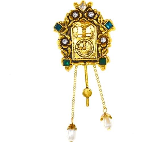 Vintage Retro Gold Color Pin Brooch Big Dial Brooches Vintage Antique Gold Brooch Pin Elegant Exquisite Broches