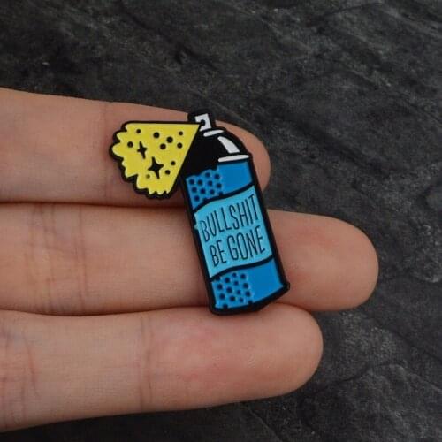 Funny Bullshit Be Gone Cleaner Nonsense Remover Spray Enamel Lapel Pin Badge Cartoon Brooch Jewelry Gifts