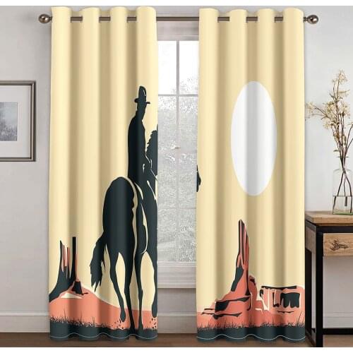 Home Living Room Shading Decoration Curtain Home Textile Decoration Bedroom Grommet Top Curtains Western Denim Pattern