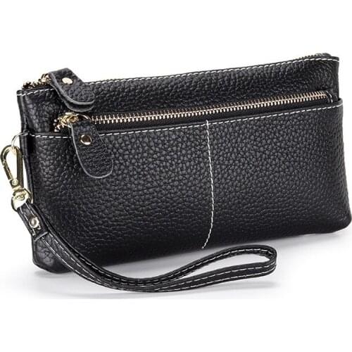 High Quality Genuine Natural Leather Hand Bag Women Casual Long Wallet Purse Mobile Cell Phone Female Handy Clutch Bags New