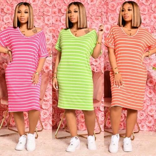 Womens Deep V Neck Casual Short Sleeve Dresses Stripe Printed Loose Comfort Midi Maxi Dress Sleepwear Pullover Pajamas Dresses