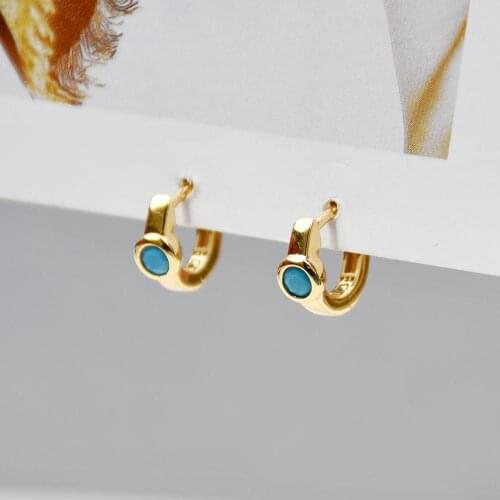 925 sterling silver earring fashion blue zircon round ear ring ear bone ear buckle small Wild trend personality girl ear jewelr