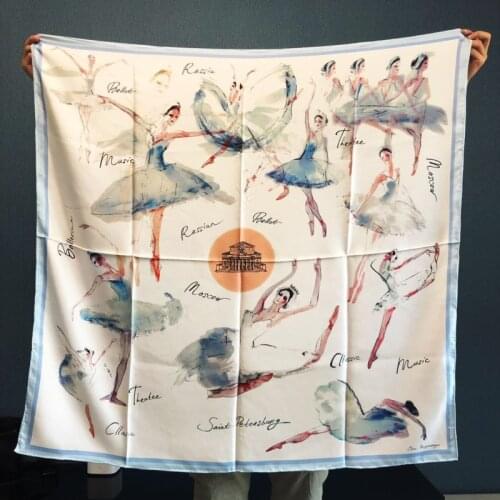 Top Grade 100% Silk Scarf Shawl Luxury Ballet Girl Print Fashion Scarves Foulard for Women Wraps 110*110cm