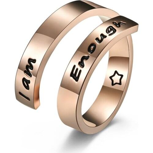 2021 Hot Sale Drop Shipping English Letters I Am Enough Love Cocktail Rings For Unisex Bridal Sets Star Stainless Steel Female