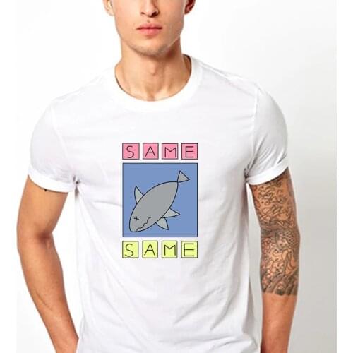 2021 Nichijou Same Shark Men T Shirt Hip Hop Loose 100% Cotton Short Sleeve Black Tee Cute Animal Graphic Printed Tops