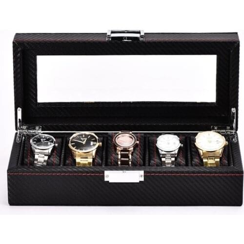 5 grid PU leather, velvet watch box PU leather organizer storage case with