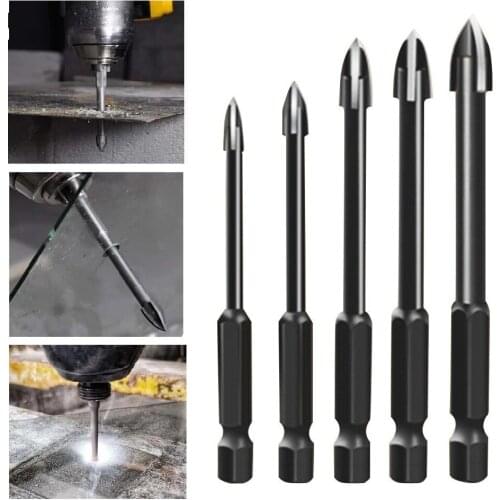 5 Pcs Multifunctional Cross Alloy Drill Bits Drilling Tool Efficient Universal For Wood Plastic Tile Drilling Woodworking Tools