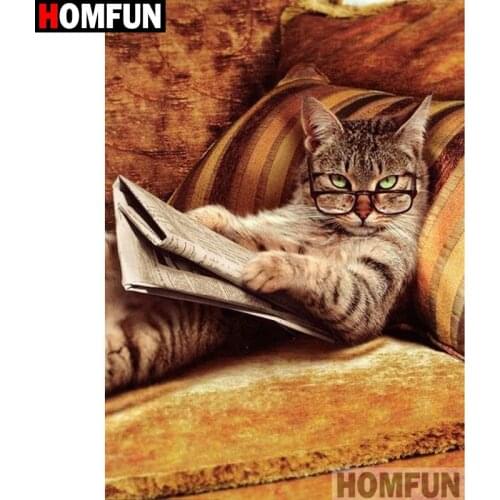HOMFUN Full Square/Round Drill 5D DIY Diamond Painting "Animal cat" Embroidery Cross Stitch 3D Home Decor Gift A12097