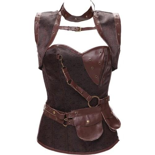 Plus Size 6XL Waist Trainer Vest Corset Brown Gray Gothic Vintage Steampunk Corselet Bustiers Underbust Korsett for Women W58926
