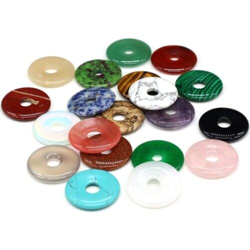Natural Semi-Hole Beads Semi-Precious Stone Round Malay Jade Opal Loose Bead for Jewelry Making DIY Pendant Necklaces 30x30mm