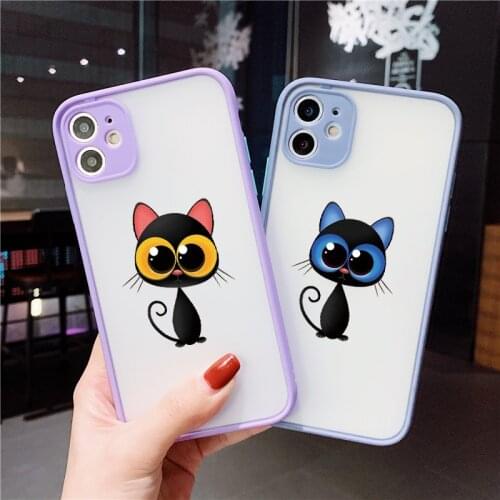 Cute Black Cat Phone Case For Iphone 12 11 Pro max Mini XR XS Max X 6 6s 7 8 Plus Case For IPhone SE 2020 Hard Back Cover Funda