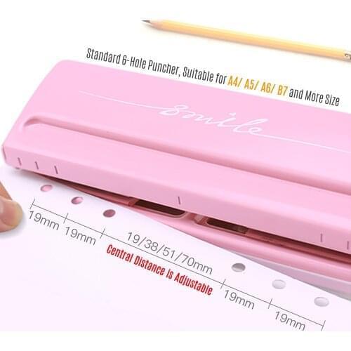 KW-trio Adjustable 6-Hole Desktop Punch Puncher with 6 Sheet Capacity Organizer Six Ring Binder for A4 A5 A6 B7 Dairy Planner