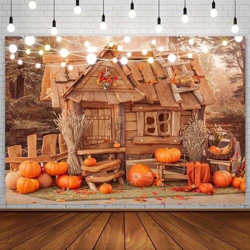 Halloween Backdrop Pumpkin Hay Plank House Light Baby Shower Photography Background Photo Studio Photocall Photozone Decor Props