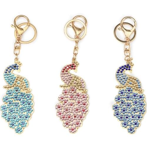 Huacan Diamond Painting 5D Keychain Butterfly Peacock Diamond Embroidery Keyring Handmake Gifts Bag Decorations