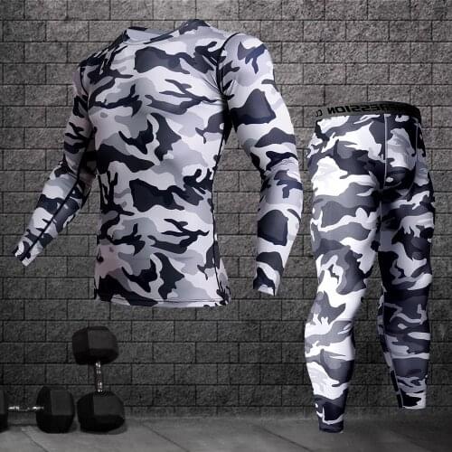 Mens clothing compression shirt + rashguard leggings kit long sleeves top for man fitness workout thermal underwear base