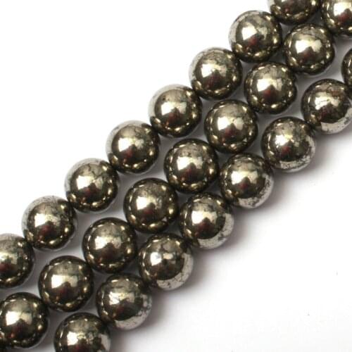Round pyrite stone beads natural stone beads DIY loose beads for jewelry making strand 15" wholesale