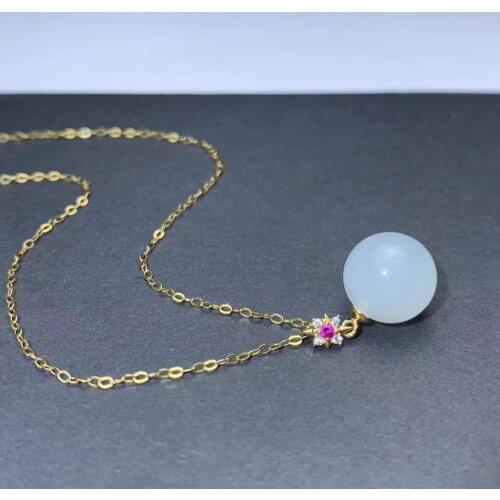 SHILOVEM 18k rose gold Natural white Jasper Pendants classic fine Jewelry women wedding none necklace gift mymz101088hby