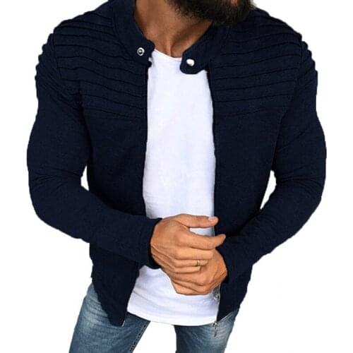 Jacket Men Winter Autumn Streetwear Windbreaker Mens Clothing Pleats Slim Stripe Raglan Zipper Long Sleeve Coats