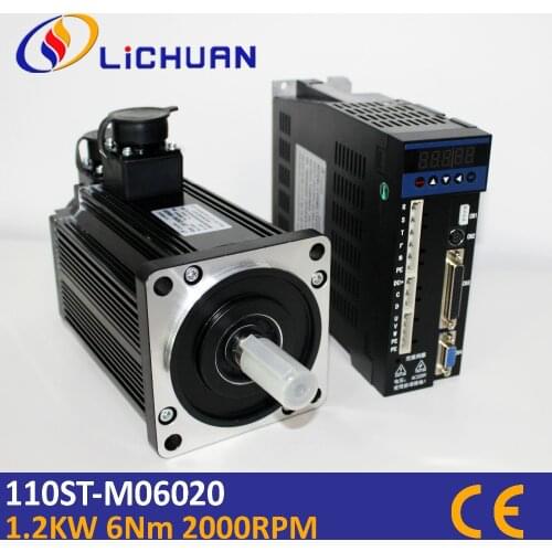 Lichuan new 1.2KW CNC AC servo motor 6N.m 2000rpm 110ST-M06020 AC motor +matched servo motor driver+3m cable complete motor kits