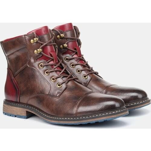 Men Boots Comfy Lace-up High Quality Leather Mens Boots 2020 Autumn Fashion Shoes Man Durable outsole Men Casual Boots