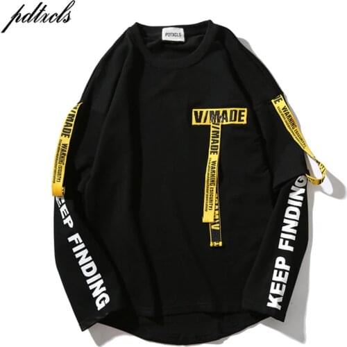 49 Hot Back Ribbon Pullover Printed Sweatshirts Men 2018 Hip Hop Spring Casual Fashion Long Sleeve Swag Sweatshirts Streetwear