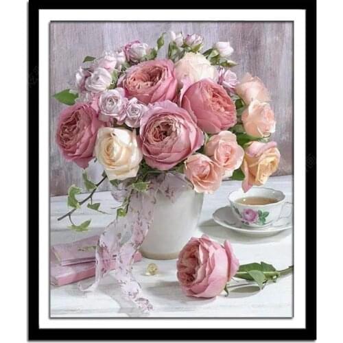 New Diamond Painting Living Room Bedroom Handmade Diamond Cross Stitch Rose Flower Oil Painting Full Diamond Home Decoration