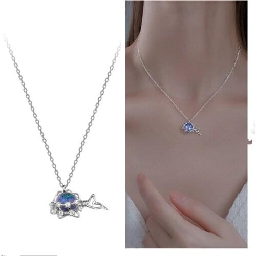 New Arrival Lady Crystal Whale Pendant Necklace Jewelry Women Trendy 925 Sterling Silver Necklace Girl Clavicle Chain Choker