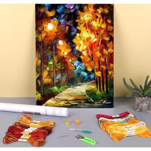 Lights Autumn Printed Fabric 11CT Cross-Stitch Embroidery Kit DMC Threads Knitting Craft Handicraft Sewing Counted Decor