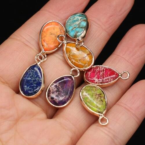 Natural Stone Pendants Water Drop Gold plated Imperial Stone Charms for Jewelry Making DIY Necklace Earrings Accessories