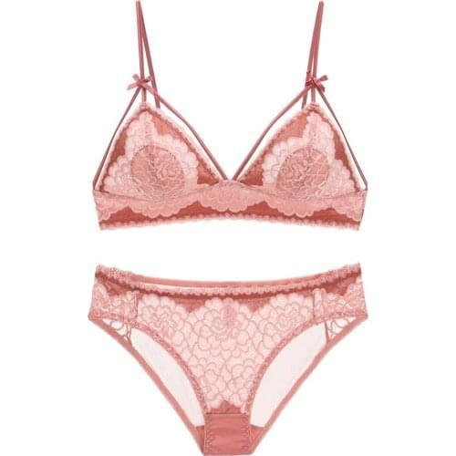 Sexy Temptation Women Bra Set Thin Breathable Bralette Sexy Lingerie Set Sleep Lace Bra and Panty Sets Triangle Cup Brassiere