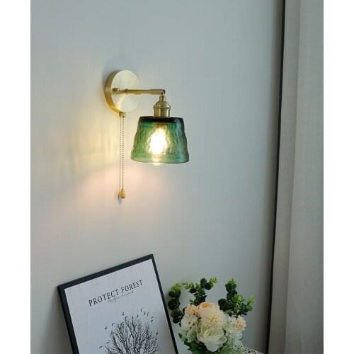 Retro Nordic Japanese Bedside Brass Wall Lamp Night Lights Simple Bathroom Painting Glass Mirror Headlights Glass LED Wall Lamp