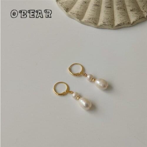 OBEAR 14k Real Gold Plated Japanese Irregular Pearl Ball Tassel Hoop Earrings Women Cute Birthday Party Jewelry Gift