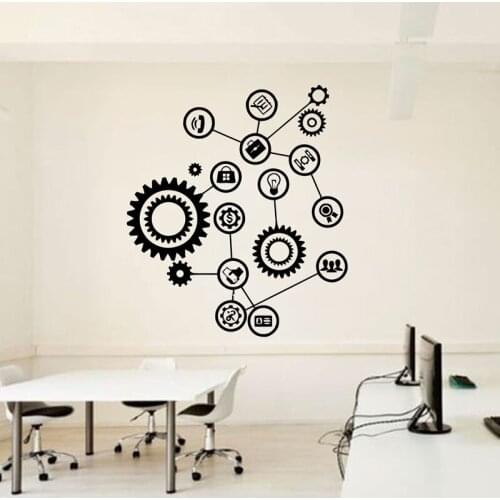 Gear Mechanism Engineering Wall Vinyl Decal Sticker Teamwork Office Interior Home Art Decor Wallpaper LZ35