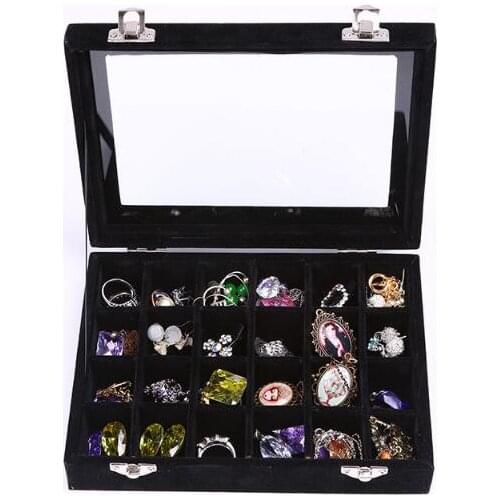 50pcs 24 Grids Velvet Jewelry Box Rings Earrings Necklaces Makeup Holder Case Organizer Women Jewelery Storage lin3940
