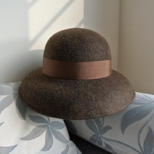 100% Wool Hepburn Style Bowler Hat ,8.5cm Wide Brim Women Like Khaki Fedora Hat, Ladies Warm Chapeu Cap /Banquet Church Hat