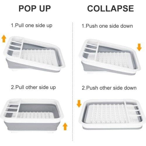 Foldable PP+TPR Collapsible Kitchen Plate Dish Cup Rack Storage Utensil Holder Drainer Organizer
