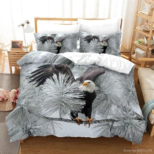 Snow Tree Branches Eagle Duvet Cover with Pillowcase Set Twin Full Queen King Size Bedding Set 2/3pcs Bed Linens Home Textile