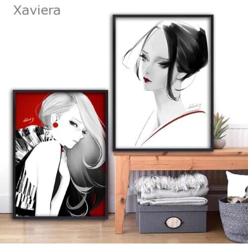 Modern Fashion Print Canvas Painting Beautiful Lady Lipstick Retro Art Poster Girl Room Wall Picture Home Decor Print and Mural